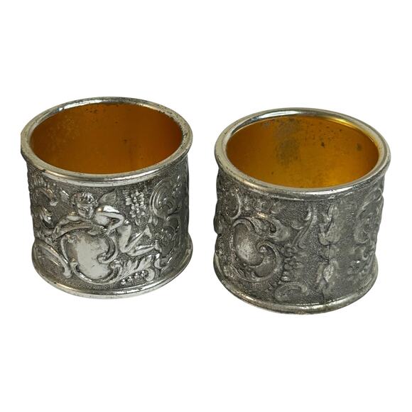 Vintage Metal Cherub Angel Intricate Design Napkin Rings Set of 4 Made In Japan - Picture 4 of 5